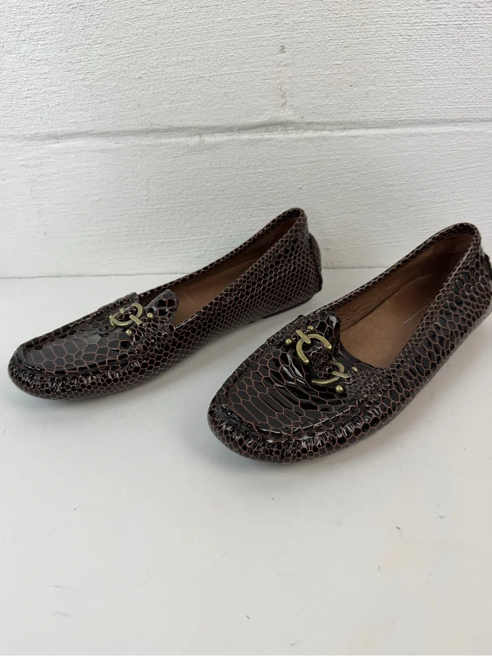 Donald J Pliner Viky Brown Croc Driving Loafers, 7.5
